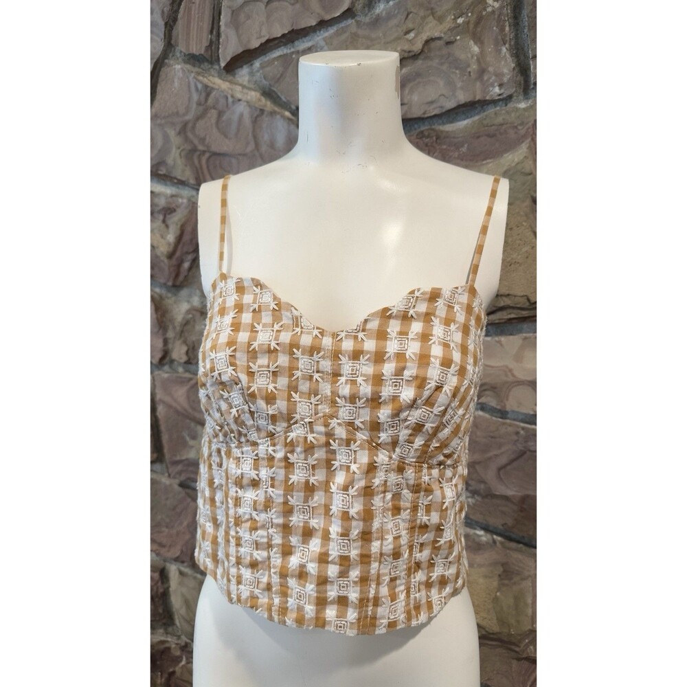 Maeve by Anthropologie Waisted Scallop Blouse cropped M spaggeti strap cotton